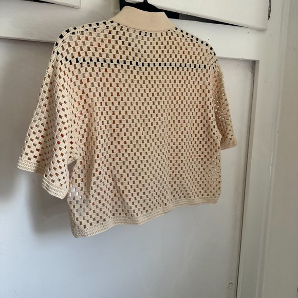 sandro sacramento crochet cardigan knit luke button down collared crop top - Picture 9 of 12